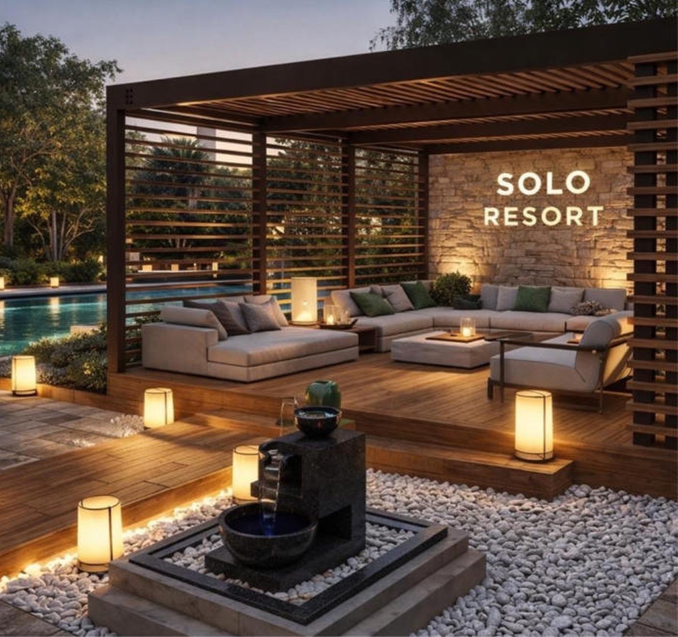 Wizualizacja wnętrz i stref rekreacyjnych Solo Resort